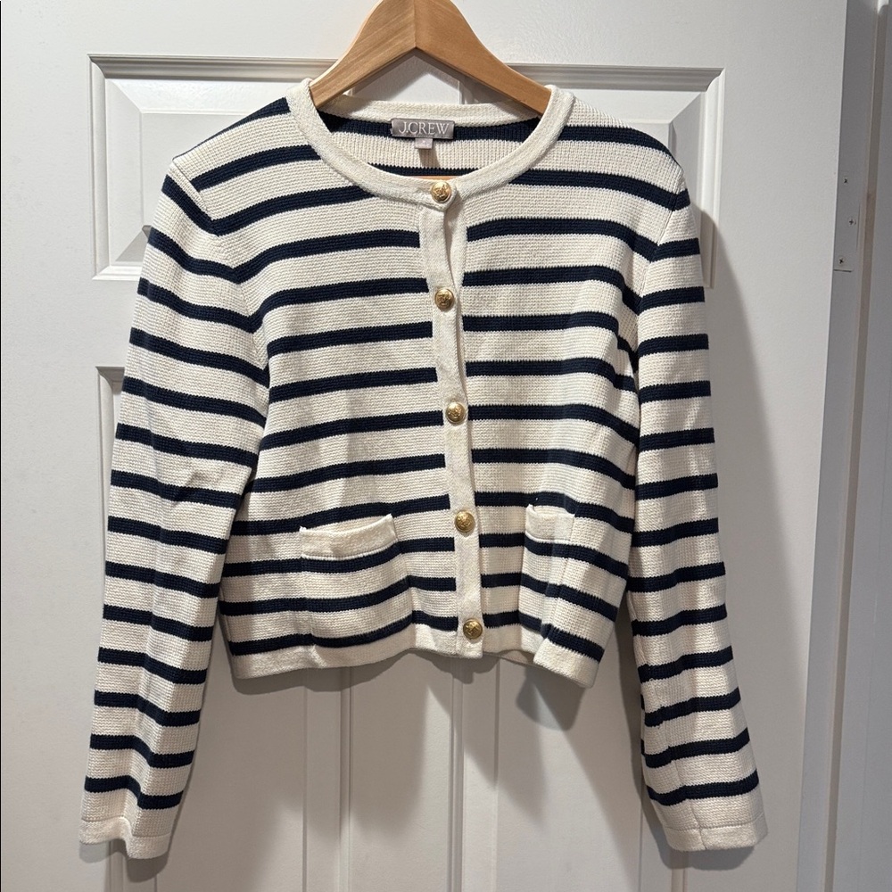J. Crew Navy and White Striped Lady Cardigan